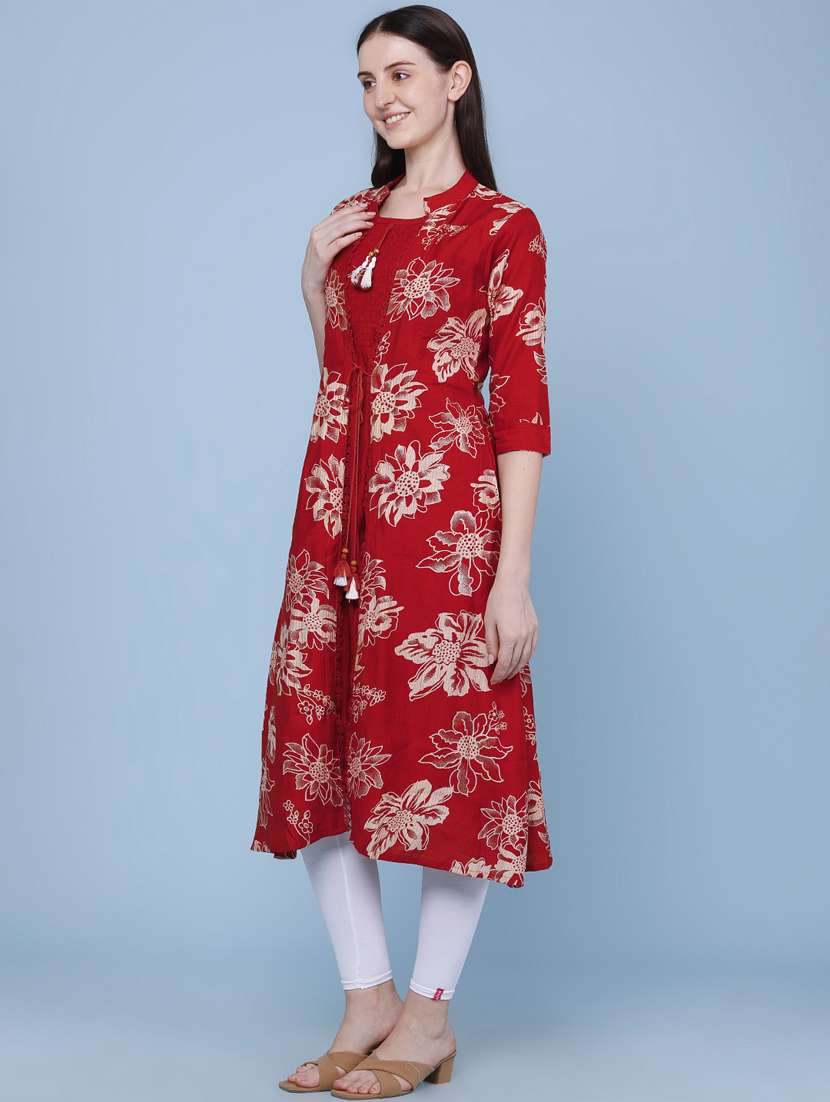 women printed three quarter sleeve kurta - 22464281 -  Standard Image - 3