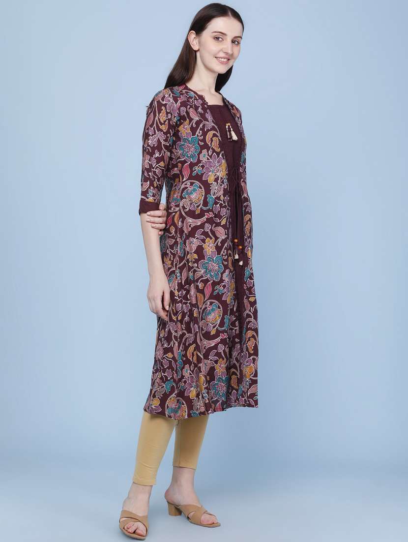 women printed three quarter sleeve kurta - 22464282 -  Standard Image - 3