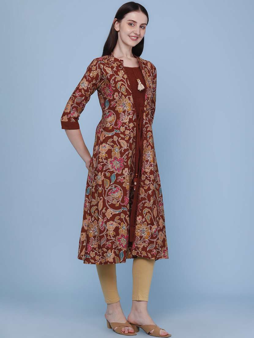 women printed three quarter sleeve kurta - 22464283 -  Standard Image - 3