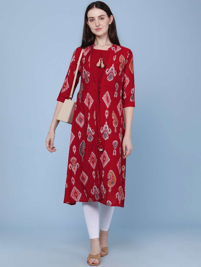 women printed three quarter sleeve kurta