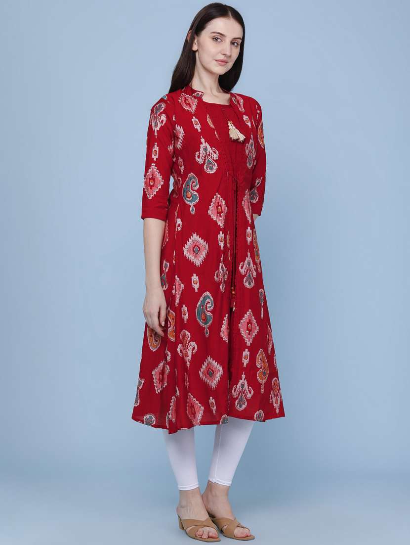 women printed three quarter sleeve kurta - 22464284 -  Standard Image - 3