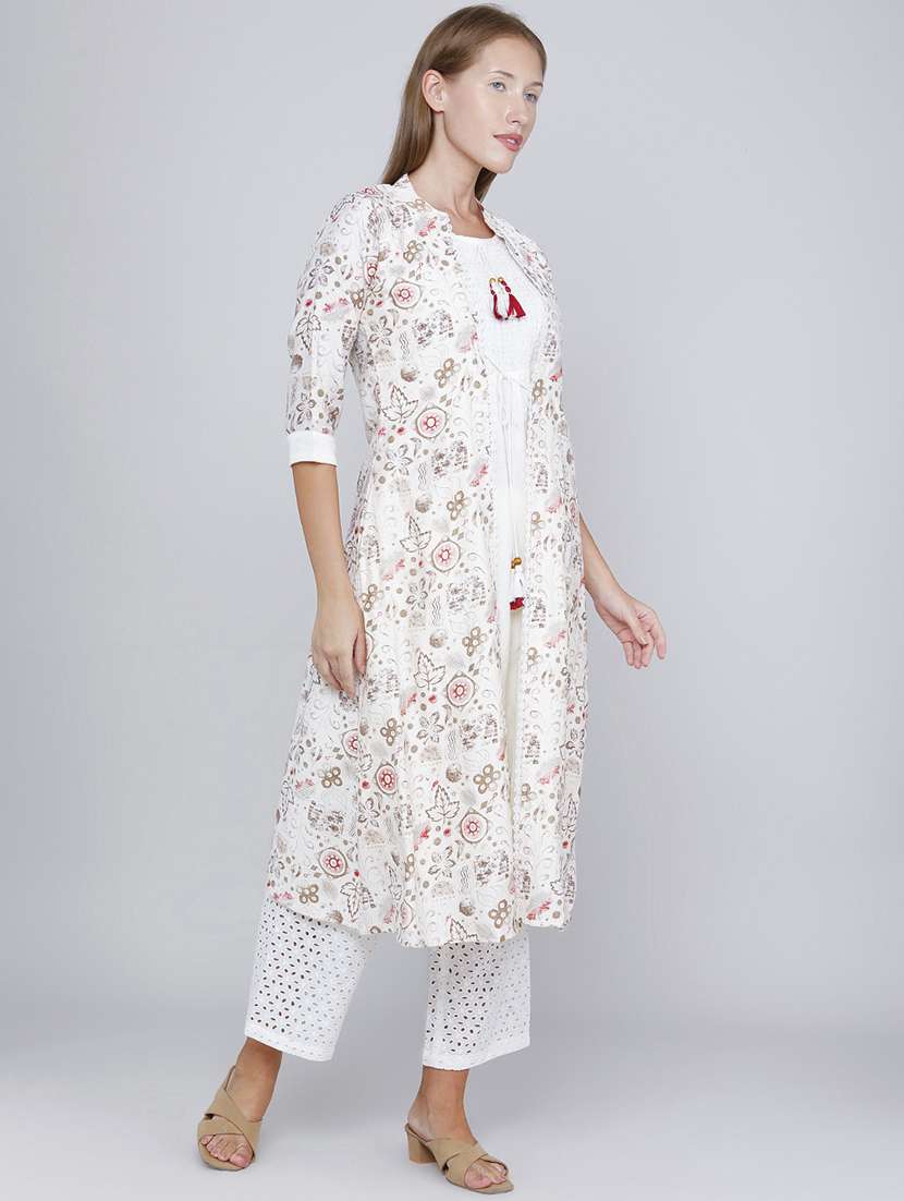women printed three quarter sleeves kurta with jacket - 22464286 -  Standard Image - 3