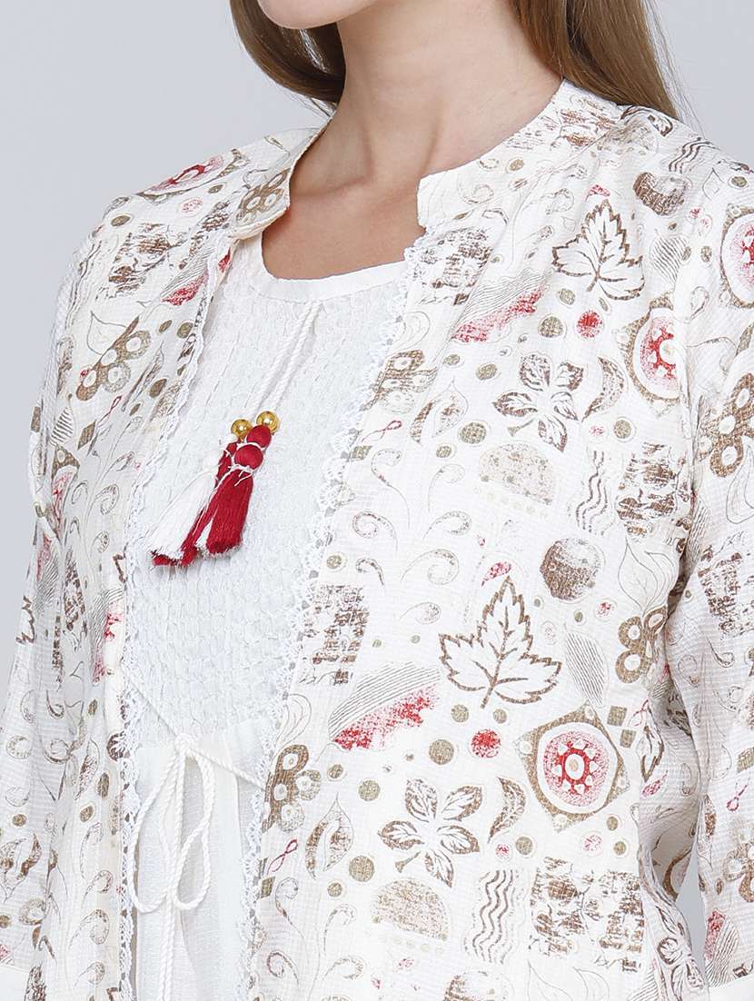 women printed three quarter sleeves kurta with jacket - 22464286 -  Standard Image - 5