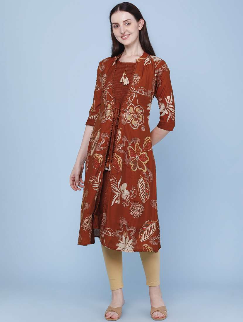 women printed three quarter sleeve kurta - 22464288 -  Standard Image - 3