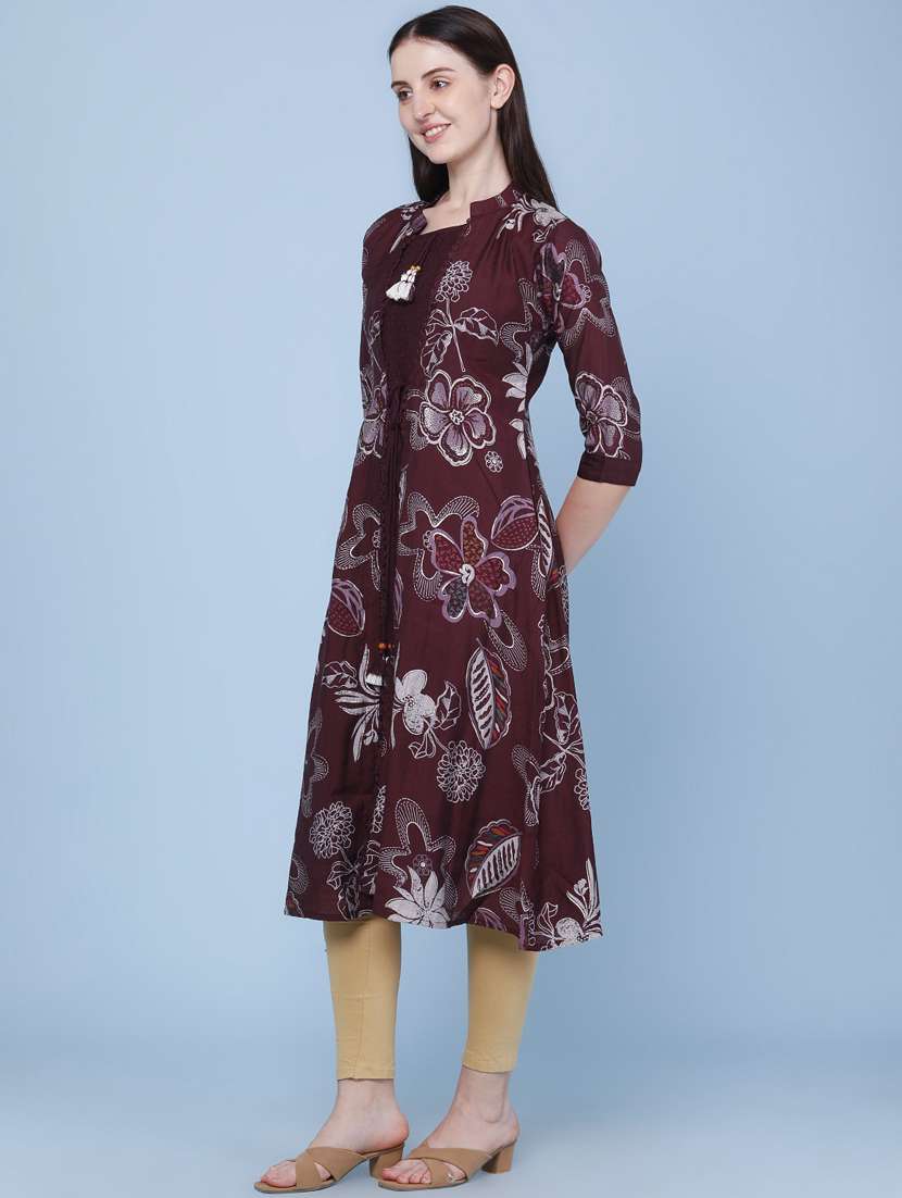 Women Printed Three Quarter Sleeve Kurta - 22464289 -  Standard Image - 3
