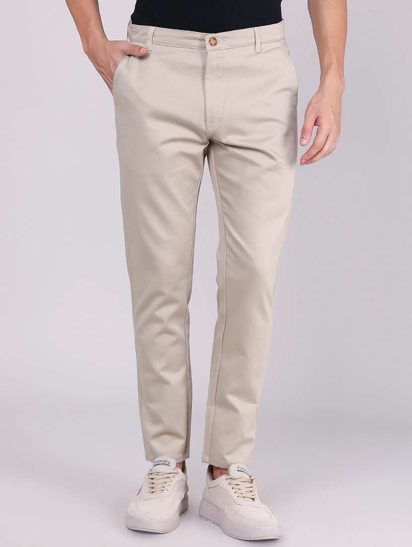 men solid mid rise chinos casual trouser