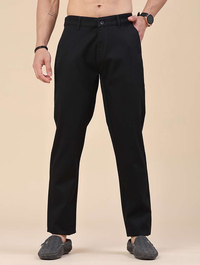men solid mid rise chinos casual trouser