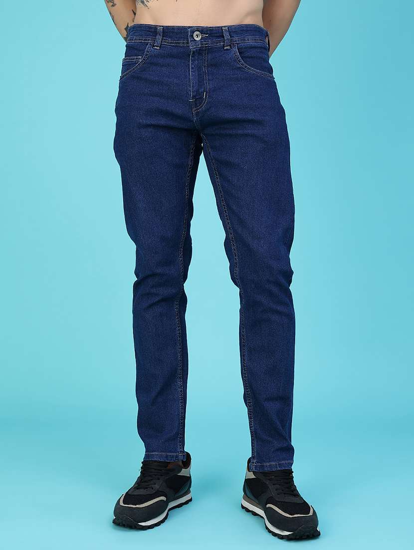 men plain mid rise full length slim fit jeans