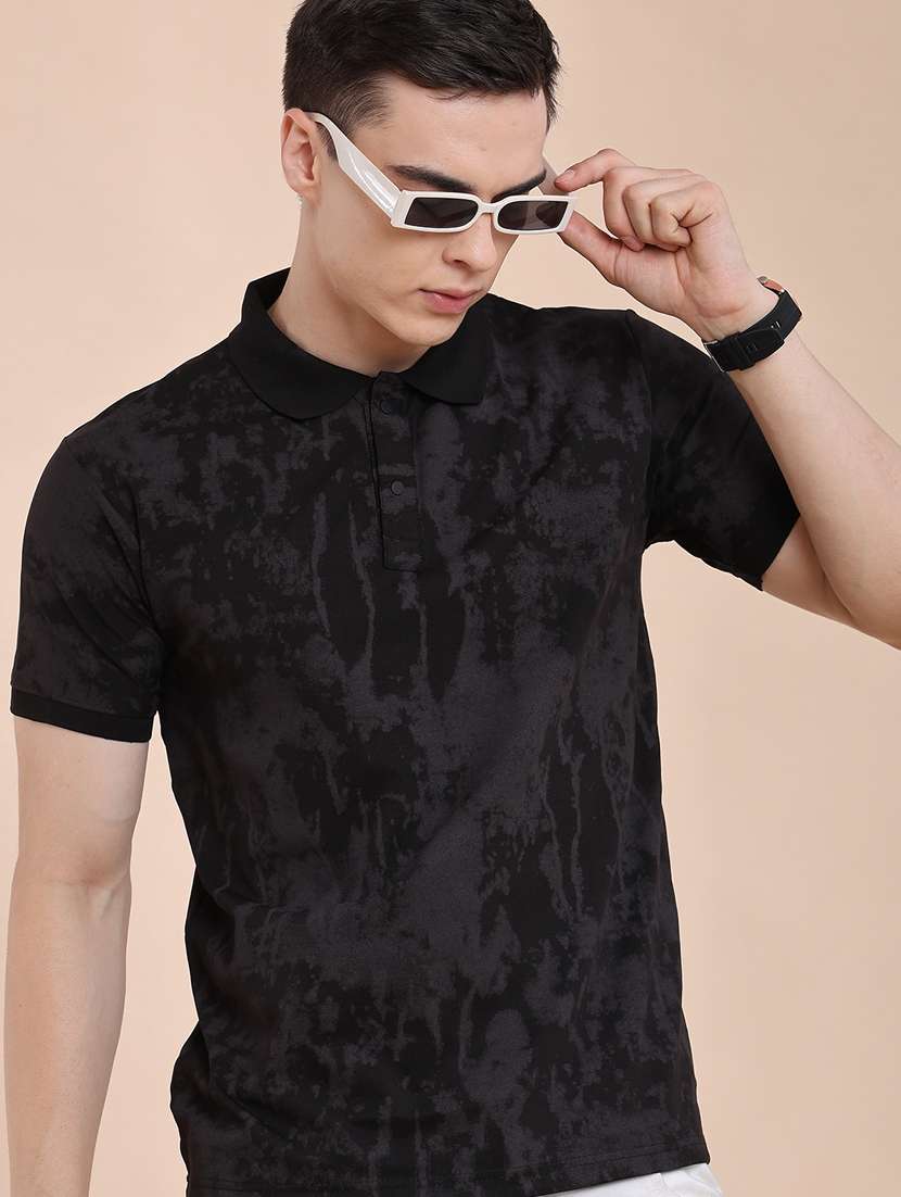 men printed short sleeve slim fit polo t-shirt