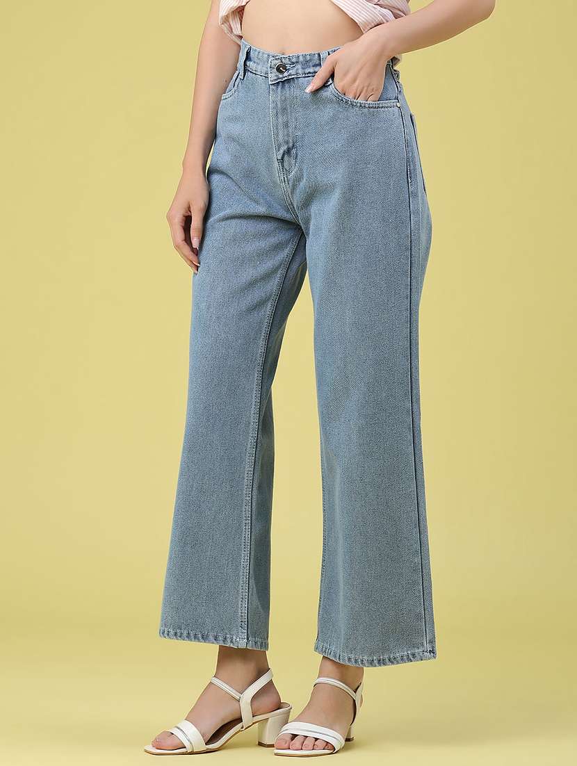 women solid high rise wide leg jeans - 22464662 -  Standard Image - 3