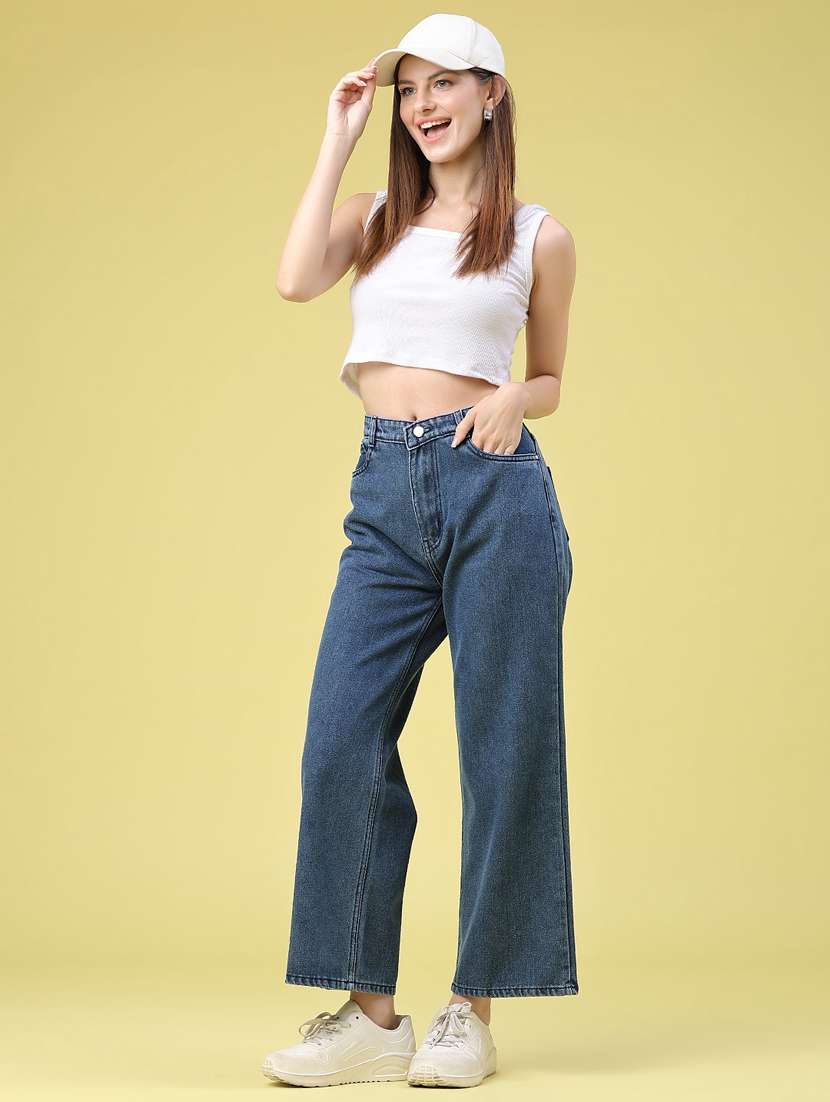 women solid high rise wide leg jeans - 22464663 -  Standard Image - 5