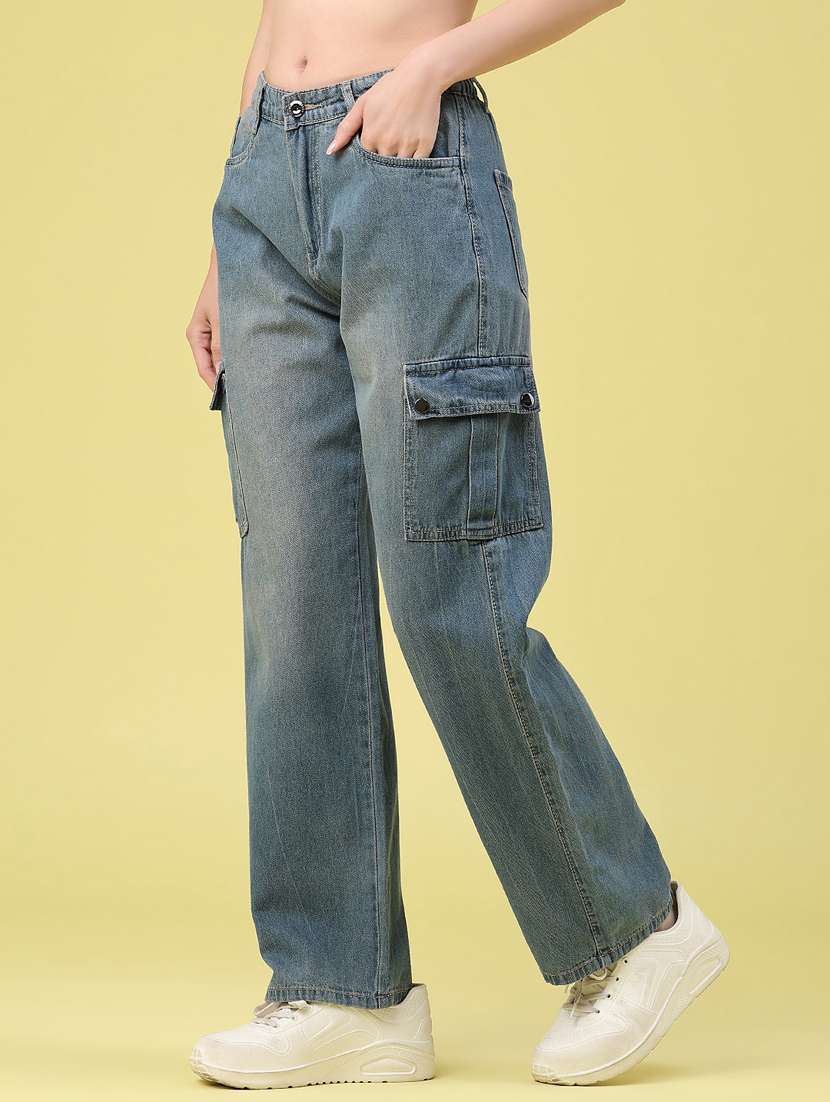 women solid mid rise cargo jeans - 22464664 -  Standard Image - 3