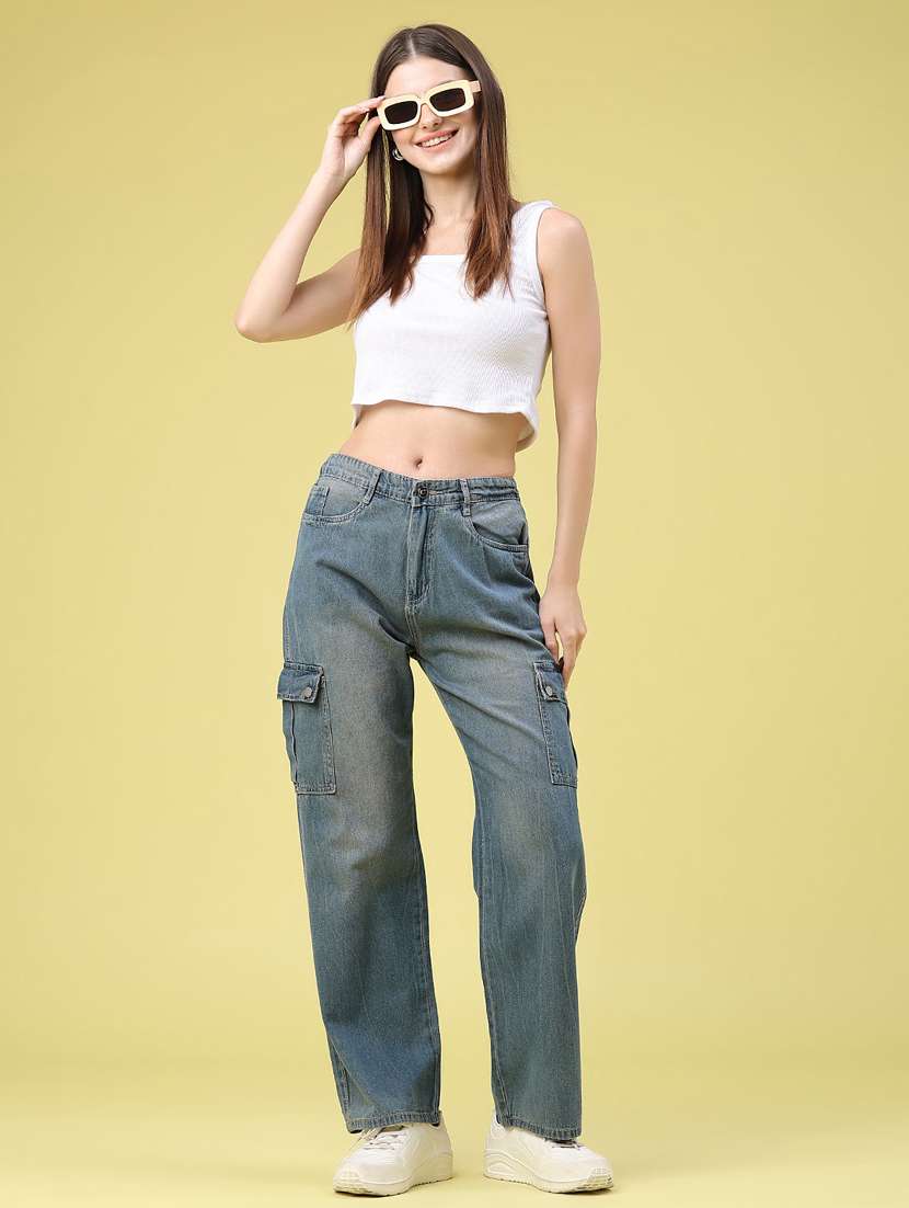 women solid mid rise cargo jeans - 22464664 -  Standard Image - 5