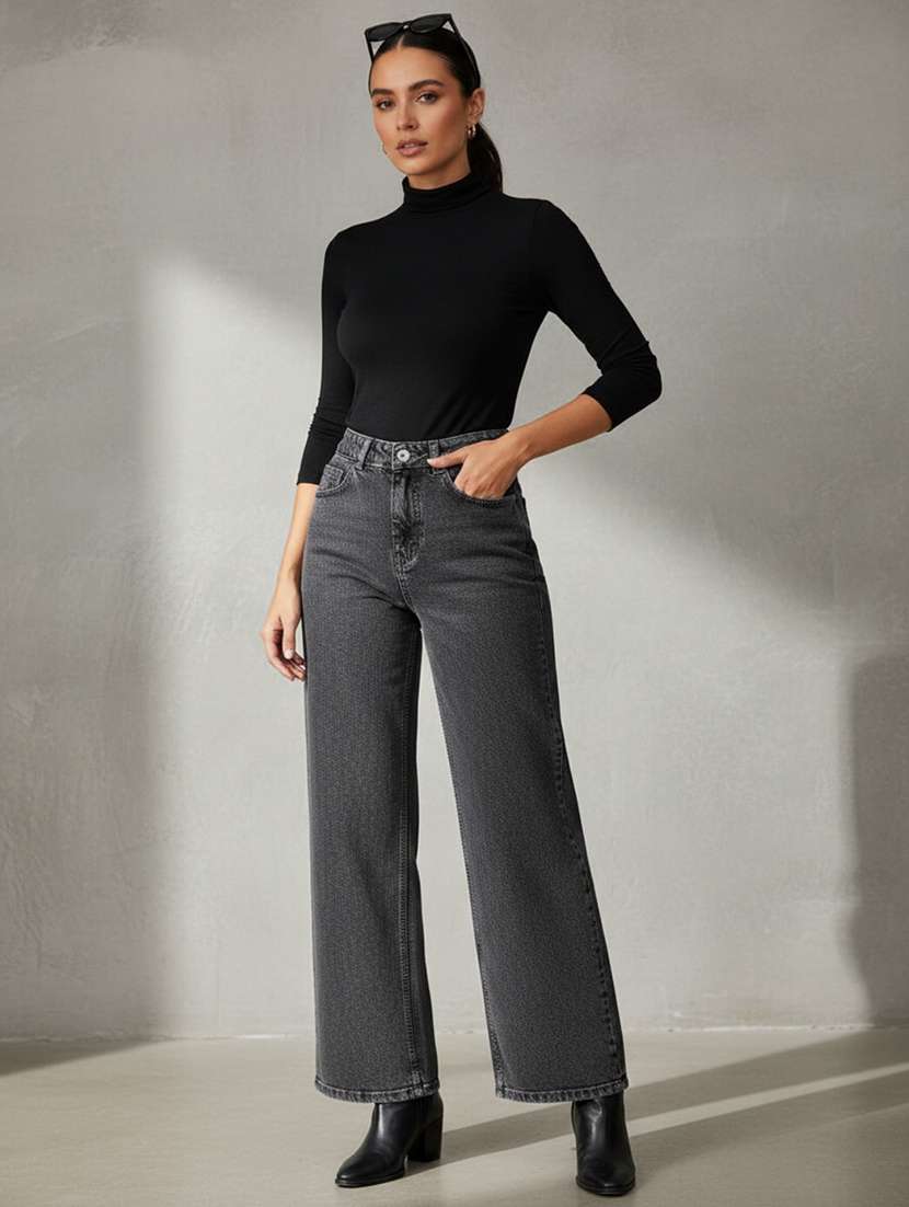 women washed mid rise straight fit jeans