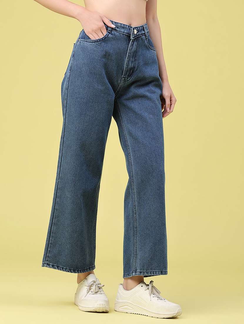 women solid high rise wide leg jeans - 22464670 -  Standard Image - 3