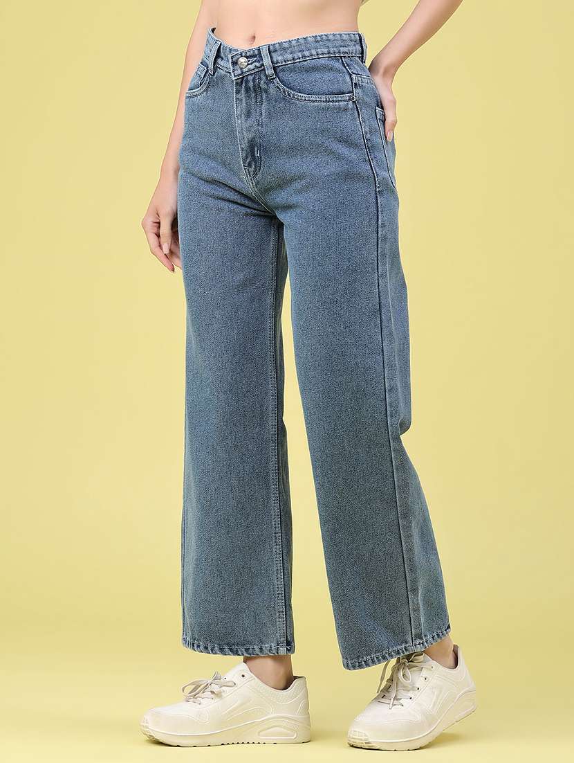 women solid high rise wide leg jeans - 22464671 -  Standard Image - 3