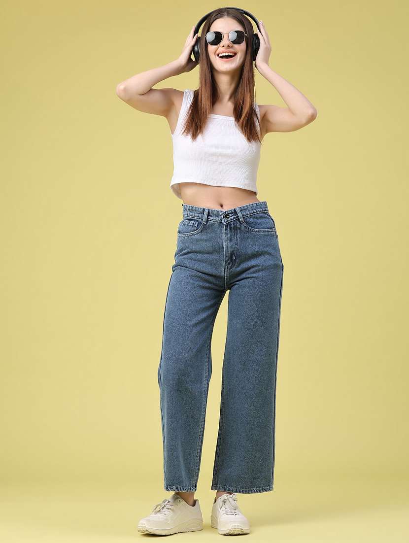 women solid high rise wide leg jeans - 22464671 -  Standard Image - 5