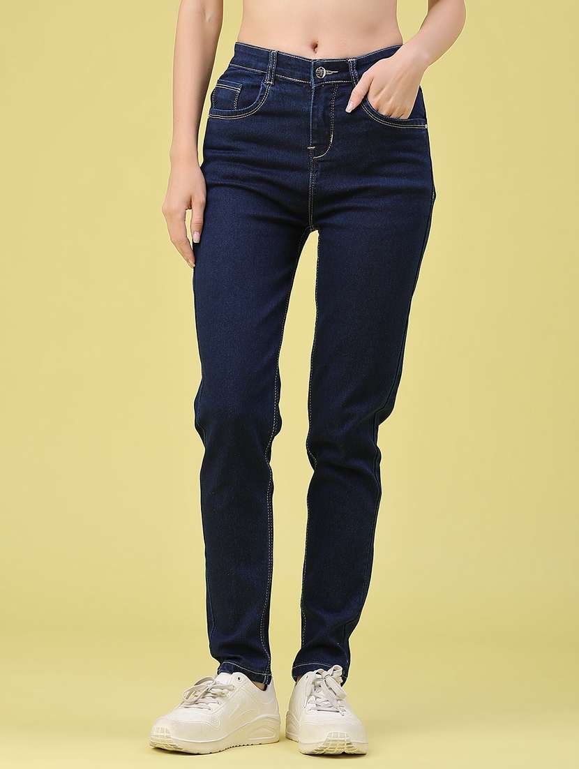 women solid high rise slim fit jeans
