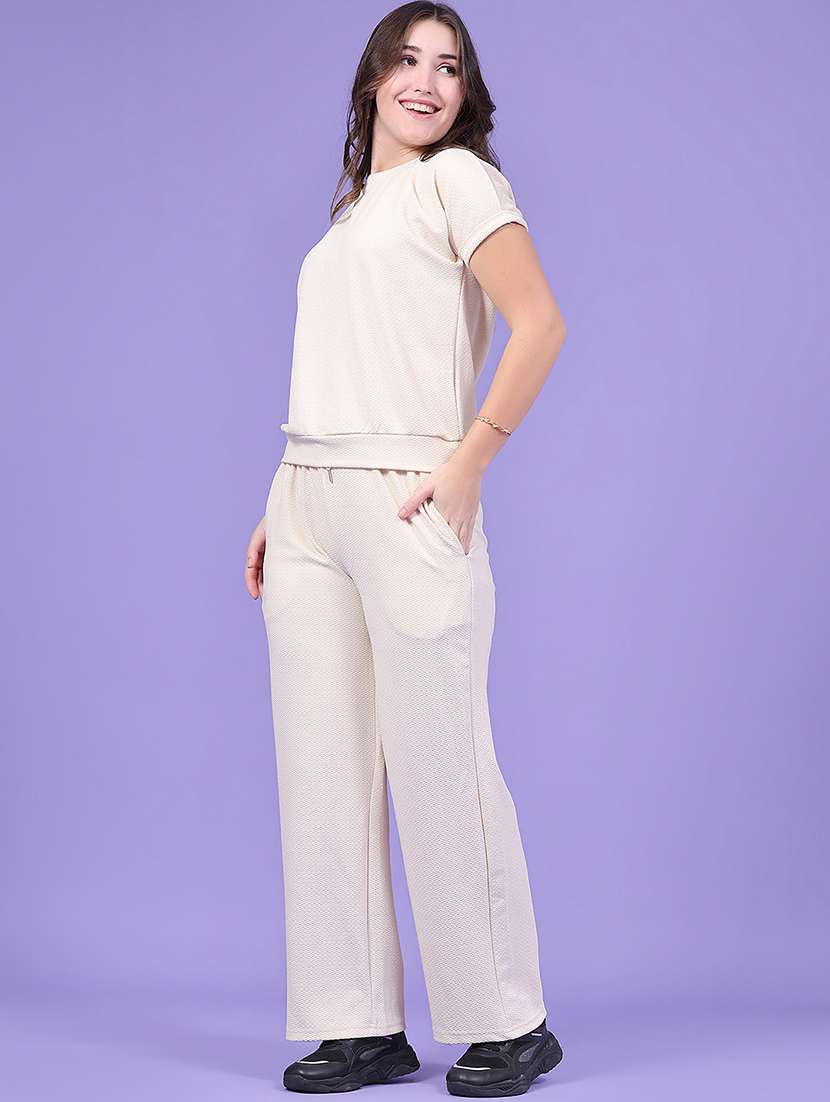 Women Self Design Short Sleeves Top And Trouser Co-ord Set - 22464691 -  Standard Image - 3