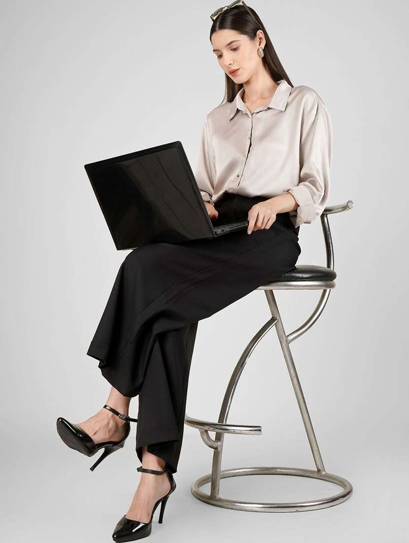women black polyester wide leg trouser - 22464769 -  Standard Image - 5