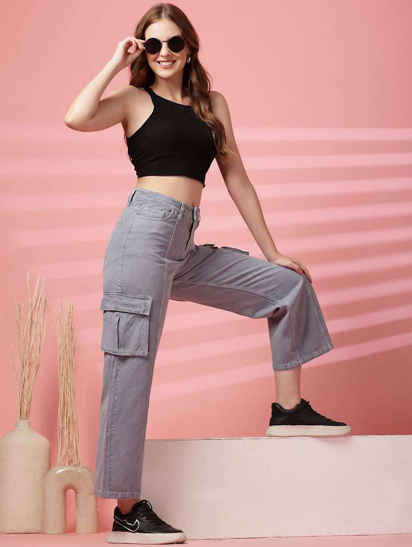 women grey denim cargo - 22464782 -  Standard Image - 5