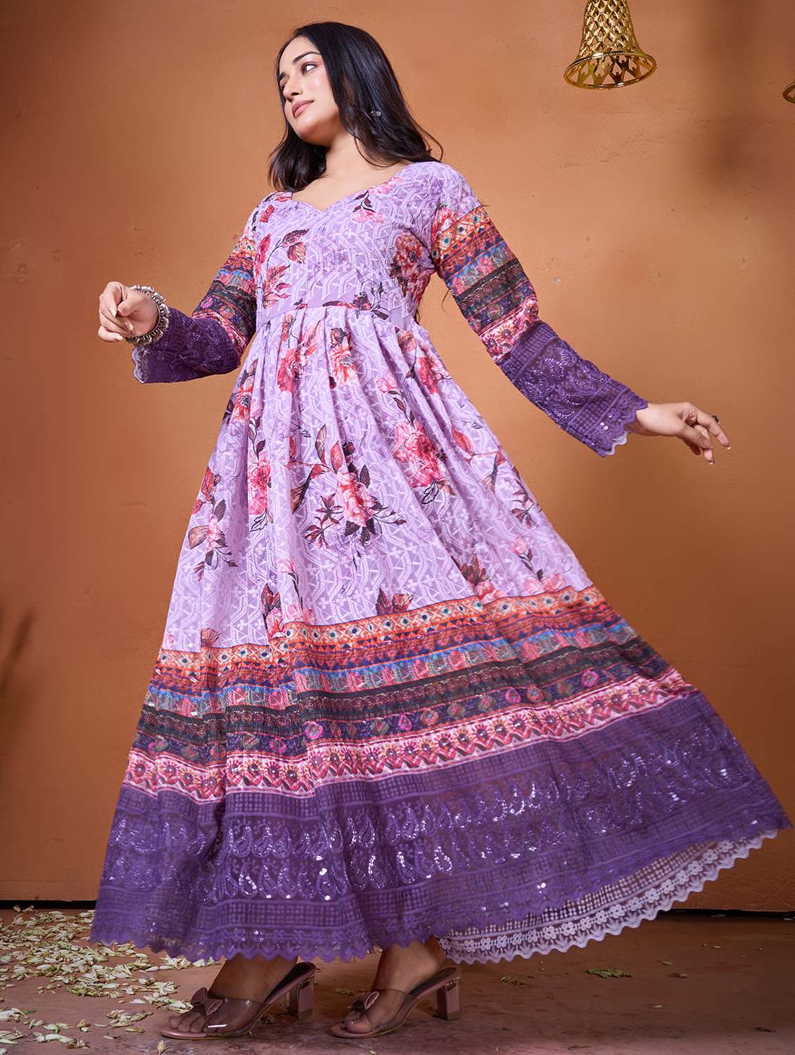 women multi colored georgette fit & flare gown - 22464840 -  Standard Image - 3