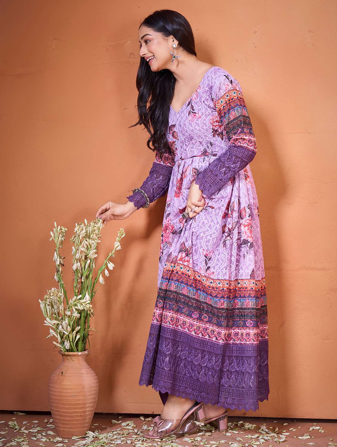 women multi colored georgette fit & flare gown - 22464840 -  Standard Image - 5