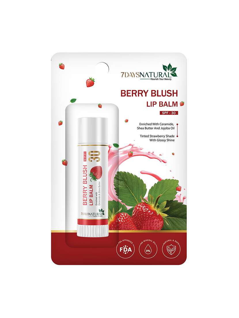 7daysnatural berry blush lip balm spf 30 (5g) for soft pink lips