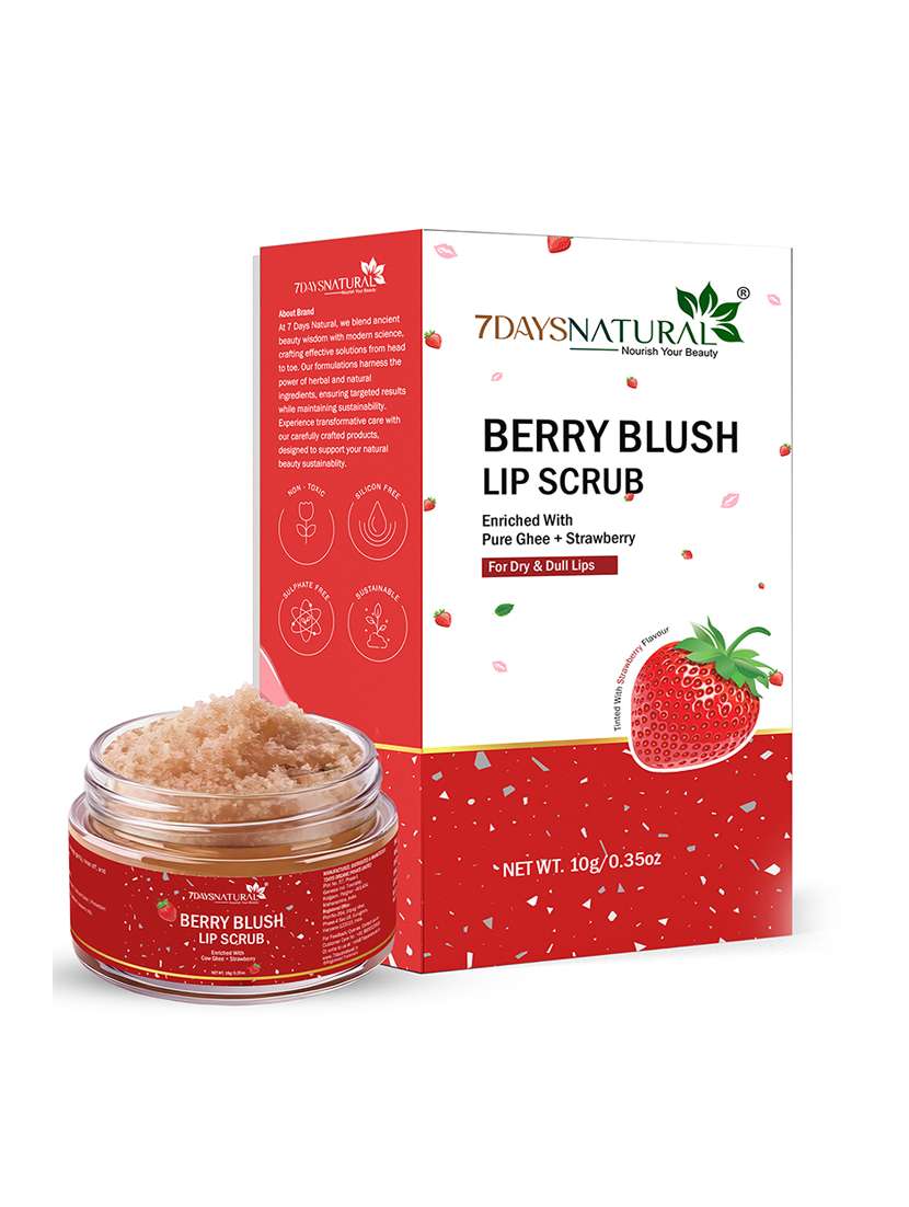 7daysnatural berry blush lip scrub for smokers - reduces dark pigmentation & revitalizes lips 15gm