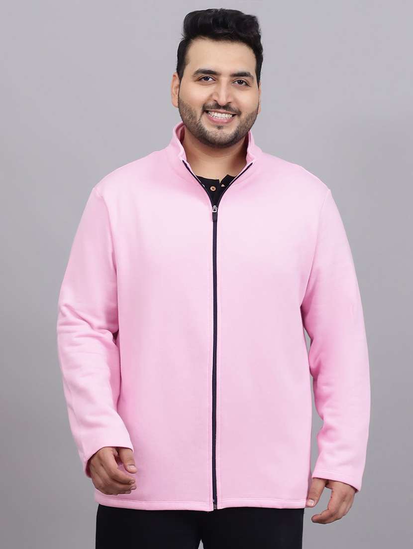 men pink cotton blend casual jacket