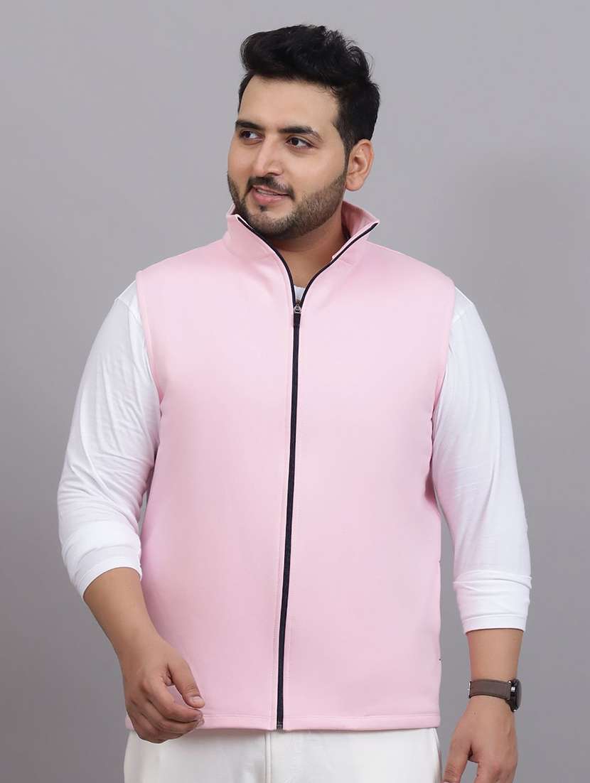men pink cotton blend casual jacket