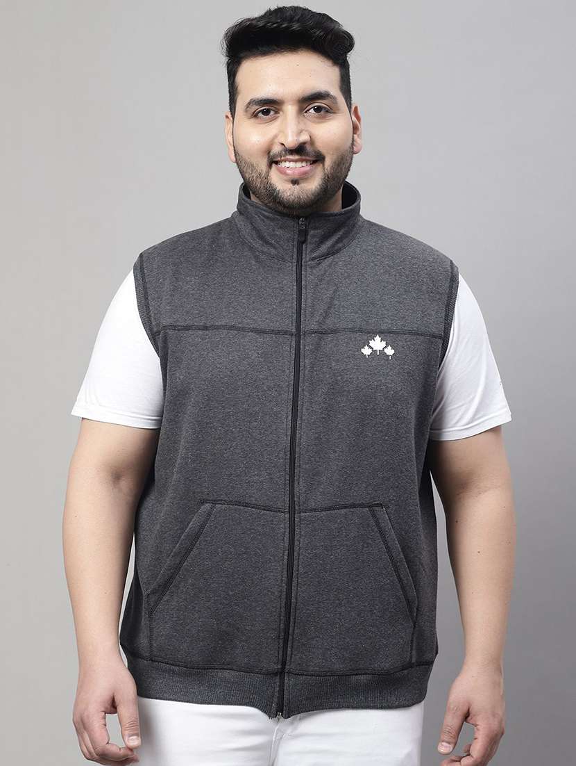 men grey cotton casual jacket