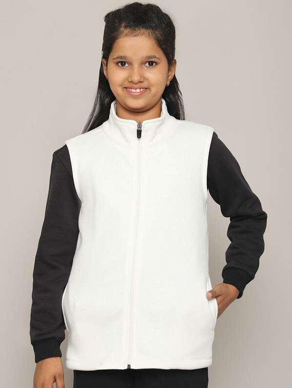 girls white cotton regular jackets & coat