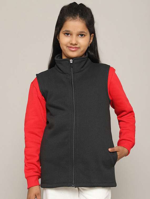 girls black cotton regular jackets & coat