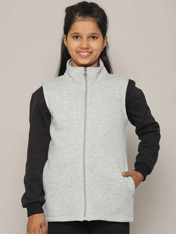 girl grey cotton regular jackets & coat