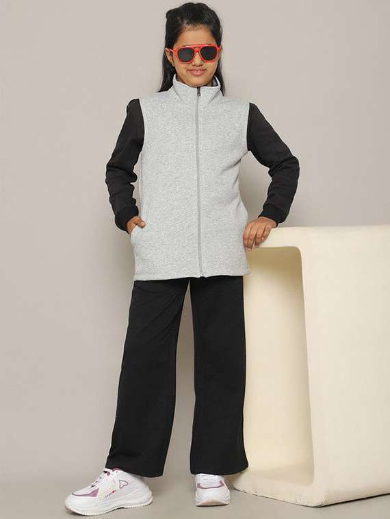 girl grey cotton regular jackets & coat - 22464937 -  Standard Image - 3