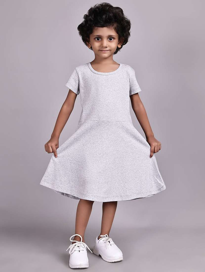 girl grey cotton fit & flare dress