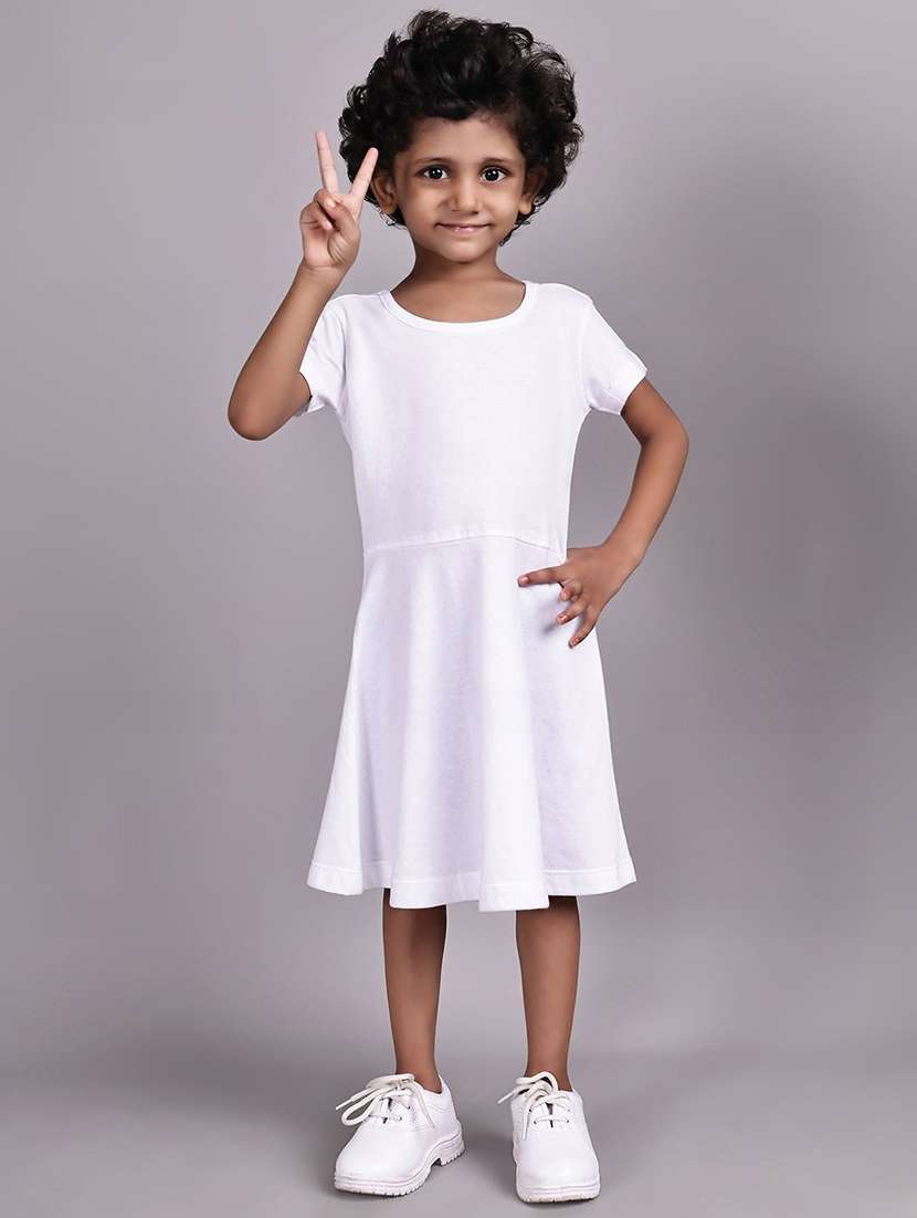 girl white cotton fit & flare dress