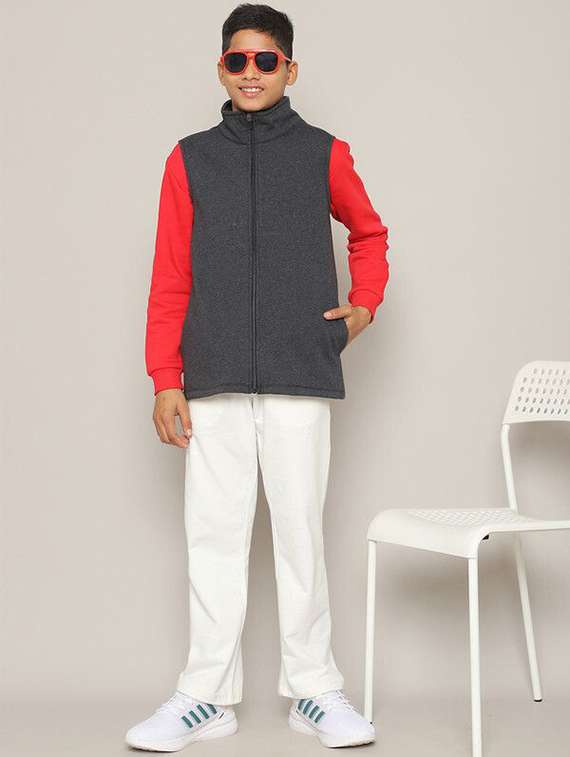 bous solid grey cotton regular jackets & coat - 22464985 -  Standard Image - 3