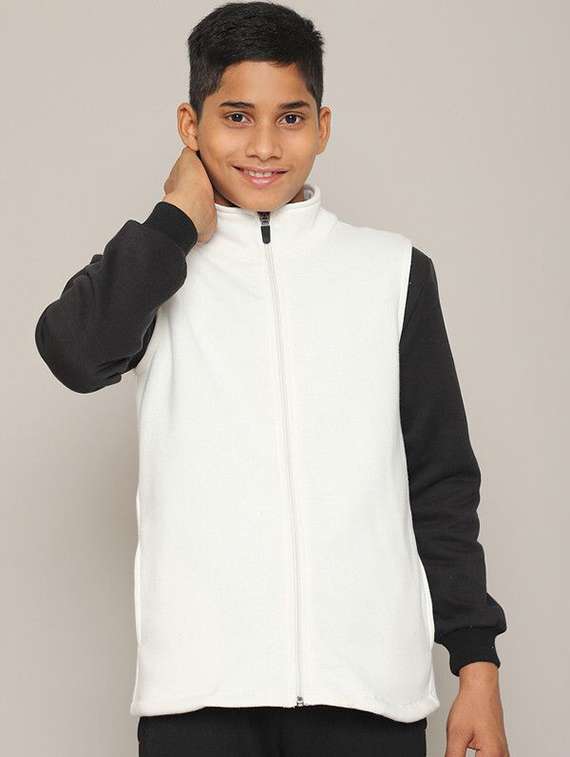boys solid white cotton regular jackets & coat