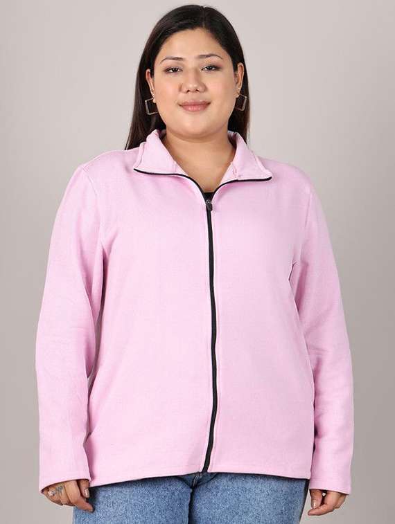women solid pink cotton regular jacket
