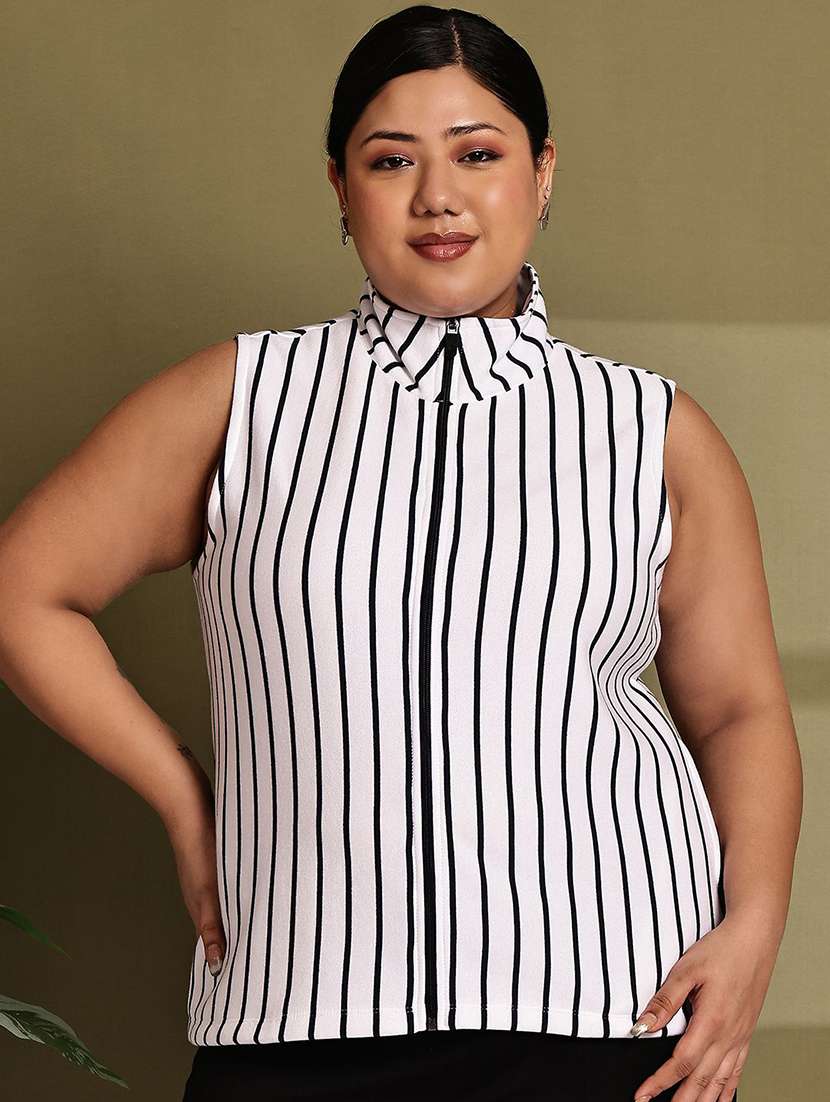 women stripes white cotton blend regular jacket