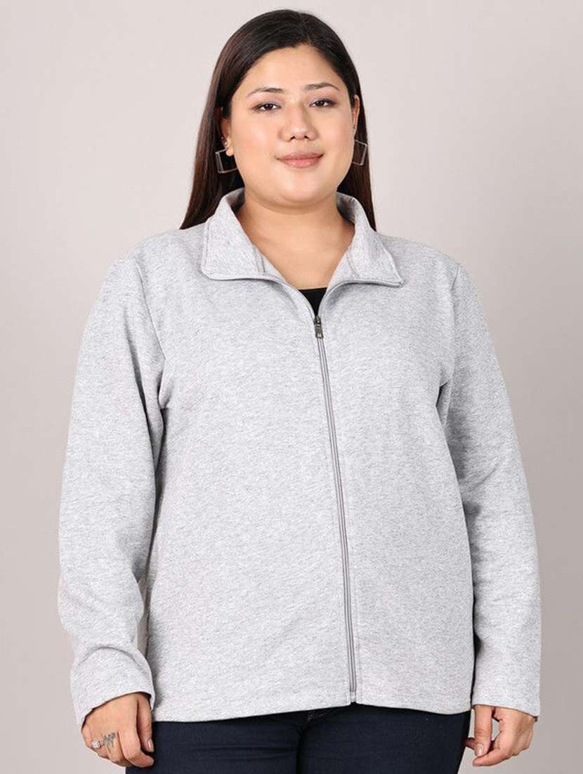 women grey cotton regular jacket