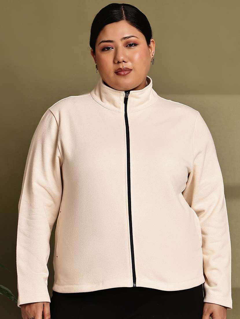 women beige cotton blend regular jacket