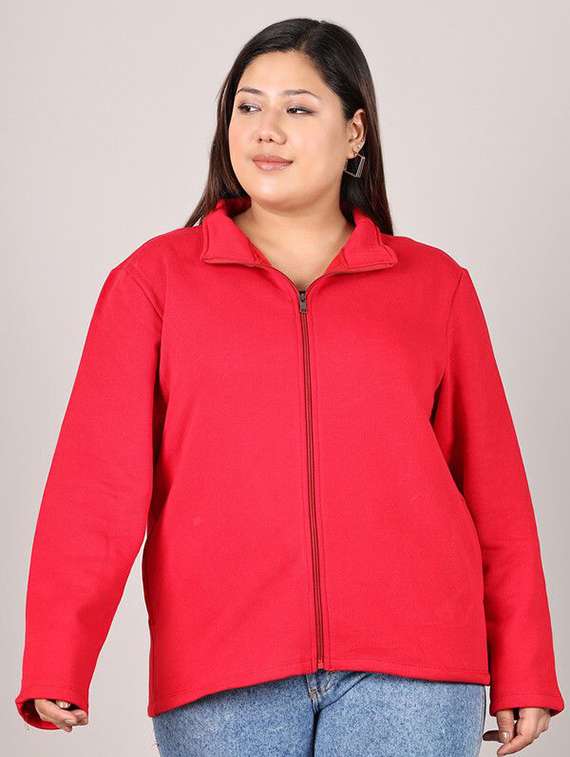 women red cotton regular jacket