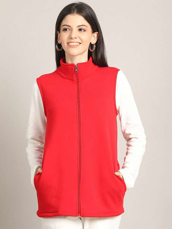women red cotton regular jacket