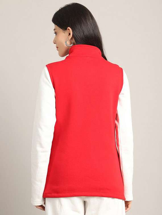 women red cotton regular jacket - 22465030 -  Standard Image - 3