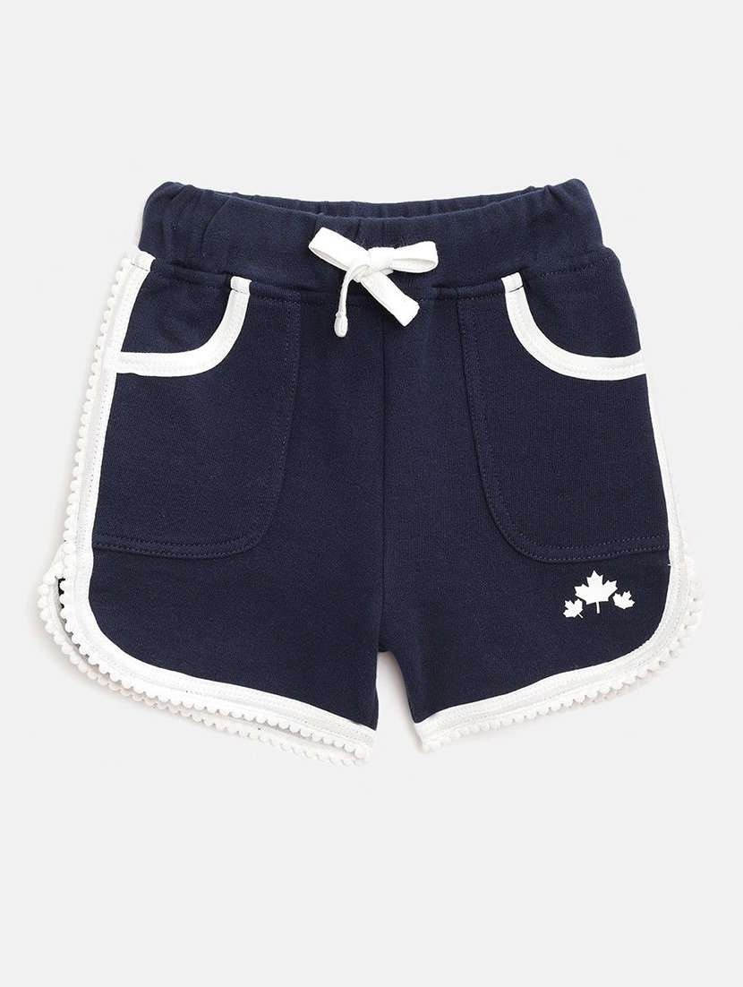girls solid navy blue cotton shorts shorts and three-fourth
