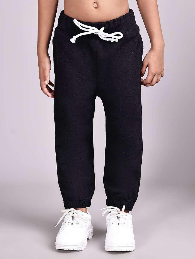 boys black cotton plain jogger