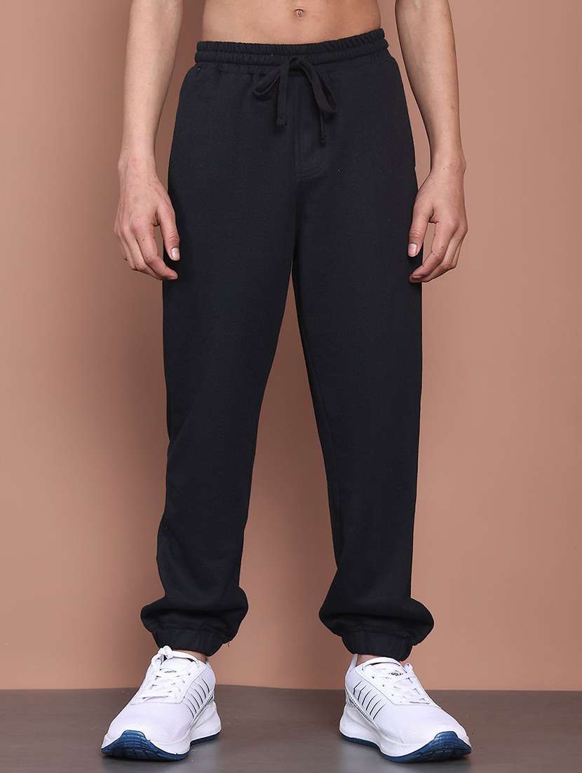 boys black cotton blend plain jogger